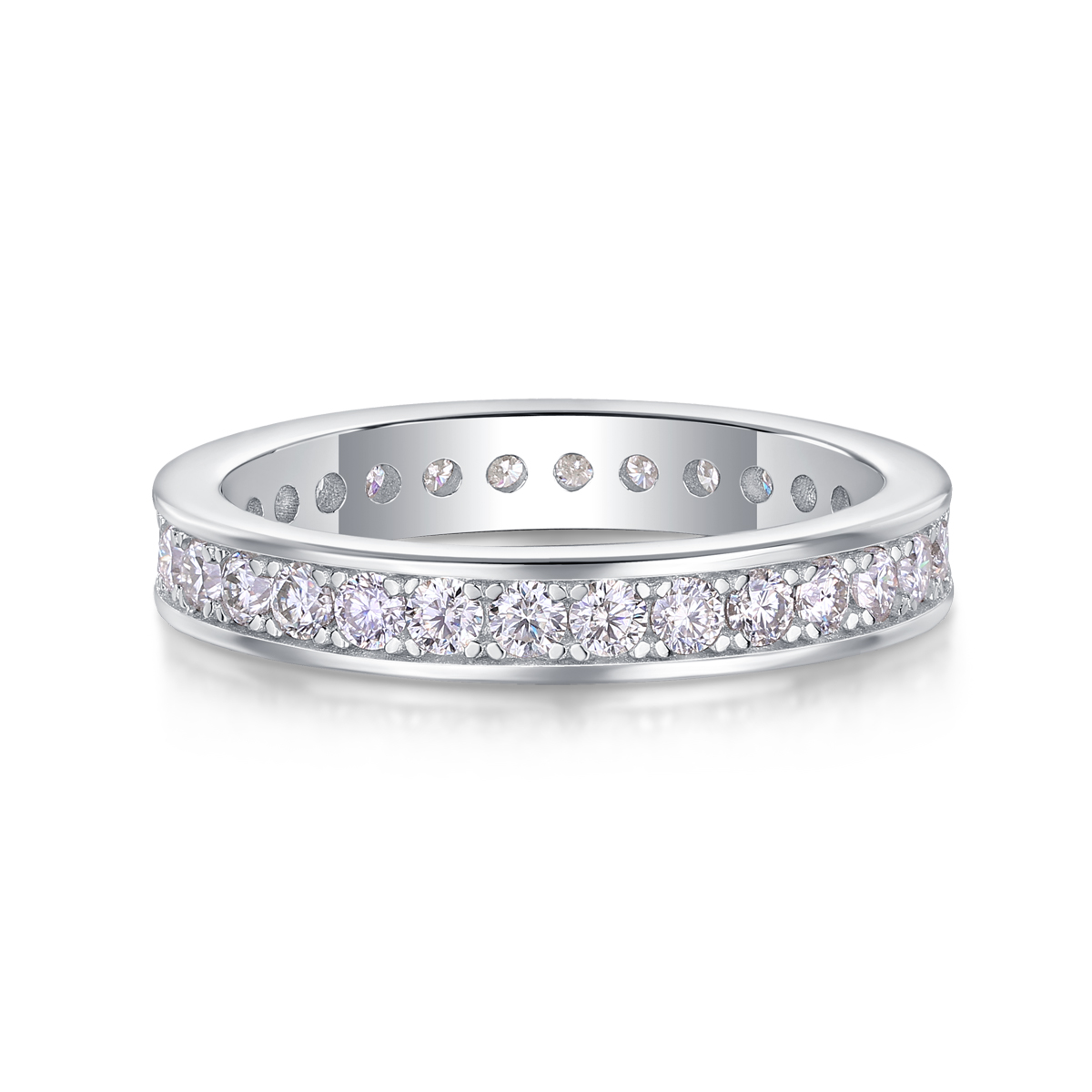 S925 Silver 3.4g Platinum Plated Moissanite Eternity Ring, 4.0mm 30 Stones D VVS1 Band, GRA Certified US 5-9 photo 8