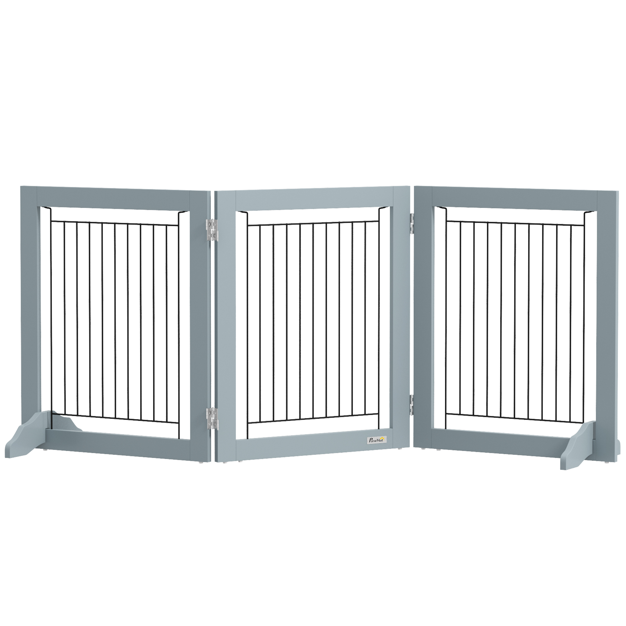 Foldable Pet Gate, With Three Panels & Two Support Feet - Grey photo 1