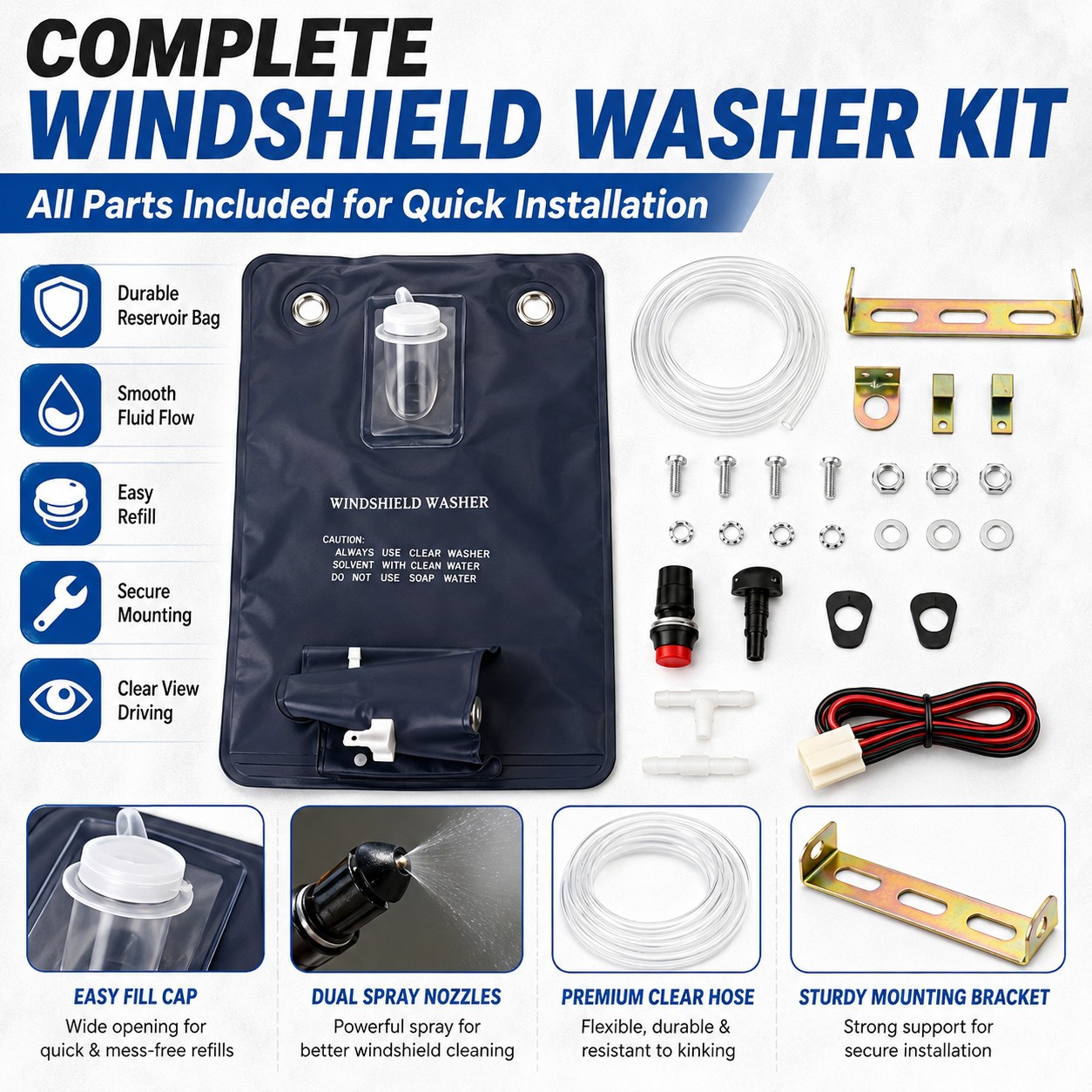 Universal Classic Car Windshield Washer Bag Kit 12V Complete Accessories photo 1