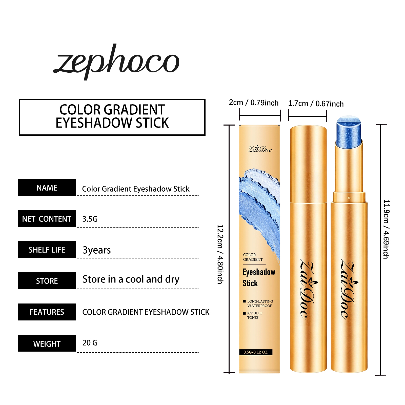 Makeup Eyeshadow Stick  Ice Crystal Grape Blue  3.5g 1box photo 2
