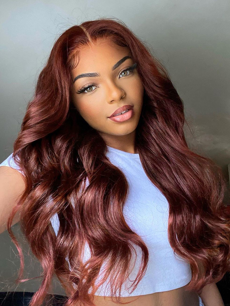 5x5 Lace Human Hair Wig Pre-cut Lace Reddish-Brown Body Wave, Density photo 1