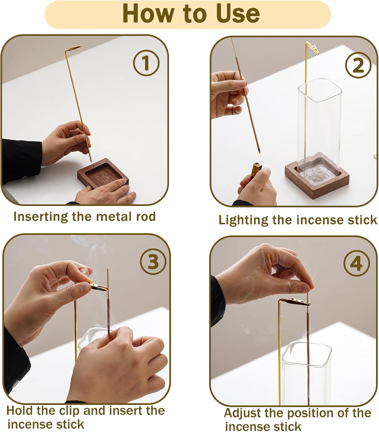 Wooden Incense Holder With Glass Ash Catcher Square Incense Burner Stand For Home Meditation Relaxation And Decorative Use photo 5