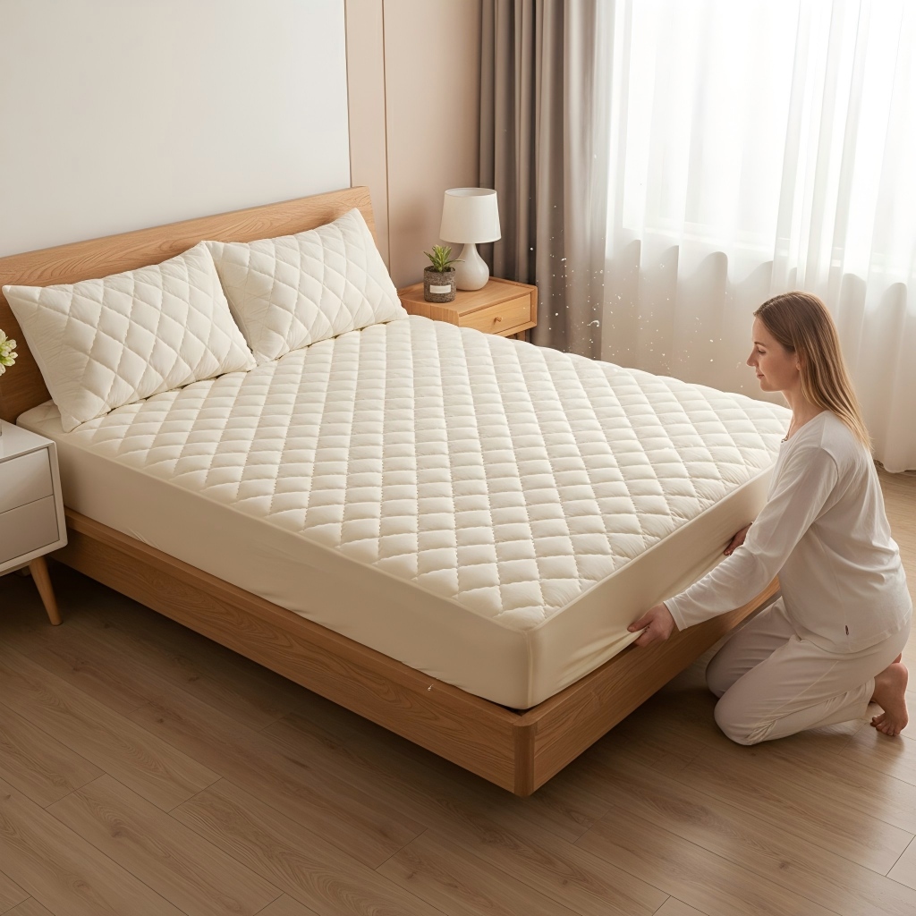 1PC Elastic Fitted Sheet, Quilted Mattress Cover, All Season Bedroom Bedding photo 2