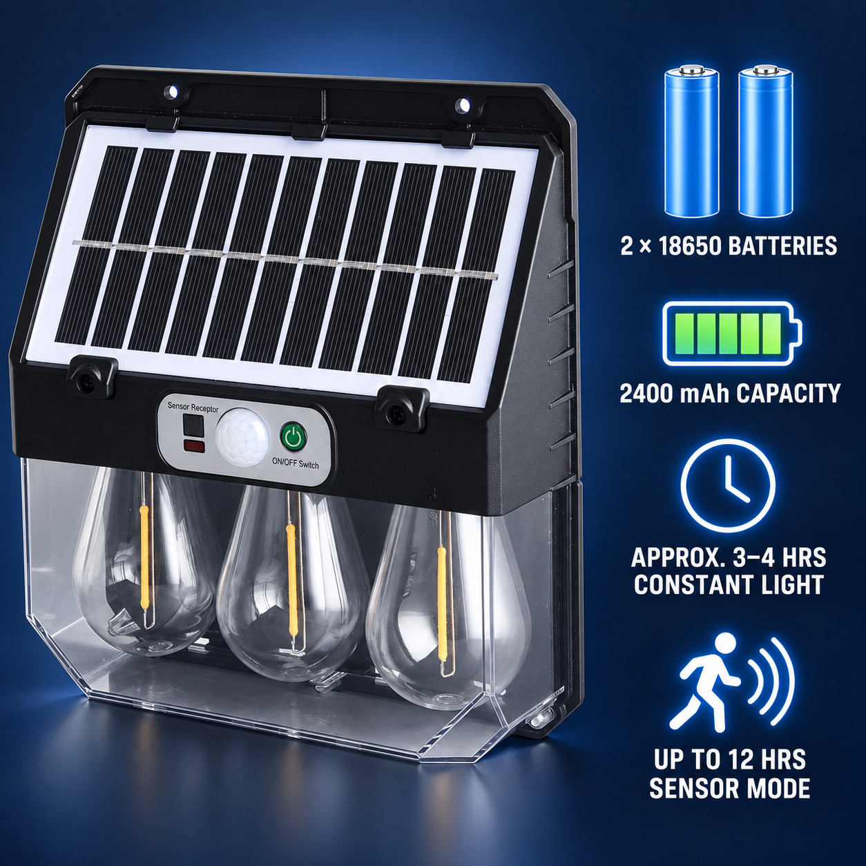 Solar Powered Rechargeable Motion Sensor LED Work Light 2400mAh For Auto W7116 3 4 Hour photo 2