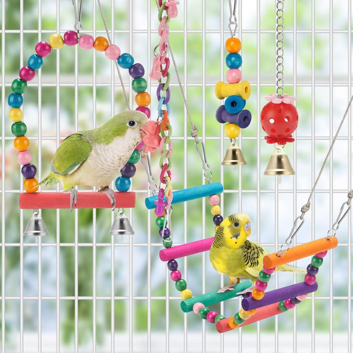 Bird Parakeet Toys Swing Hanging Standing Chewing Hammock Climbing Ladder Bird Cage Colorful Toys Suitable For Budgerigar photo 2