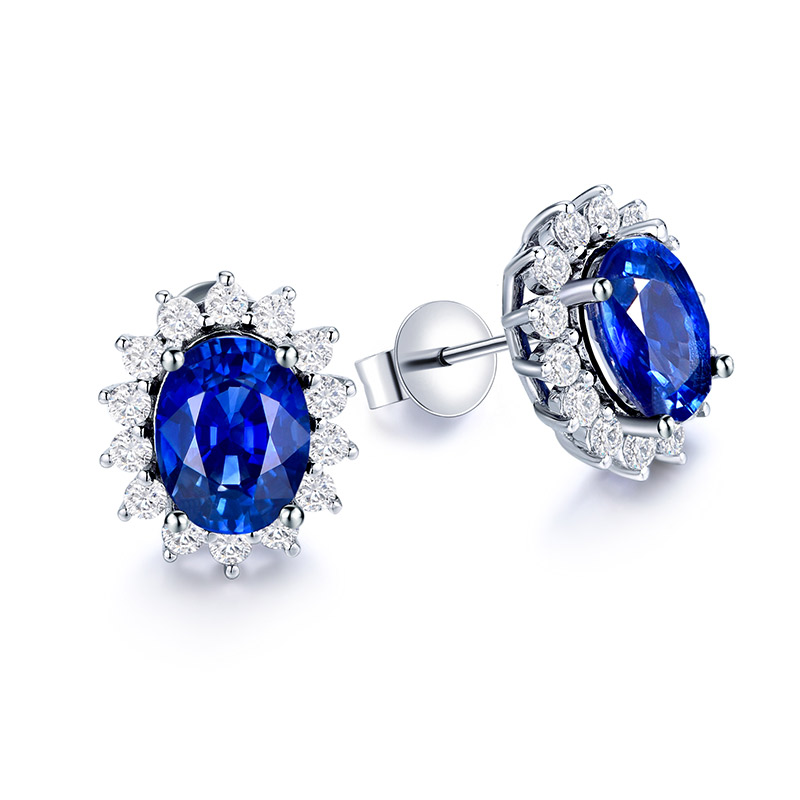 S925 Silver 3.1g Lab-Created Ruby Sapphire Emerald Paraiba Earrings, 8x6mm Halo, 4 Colors photo 8