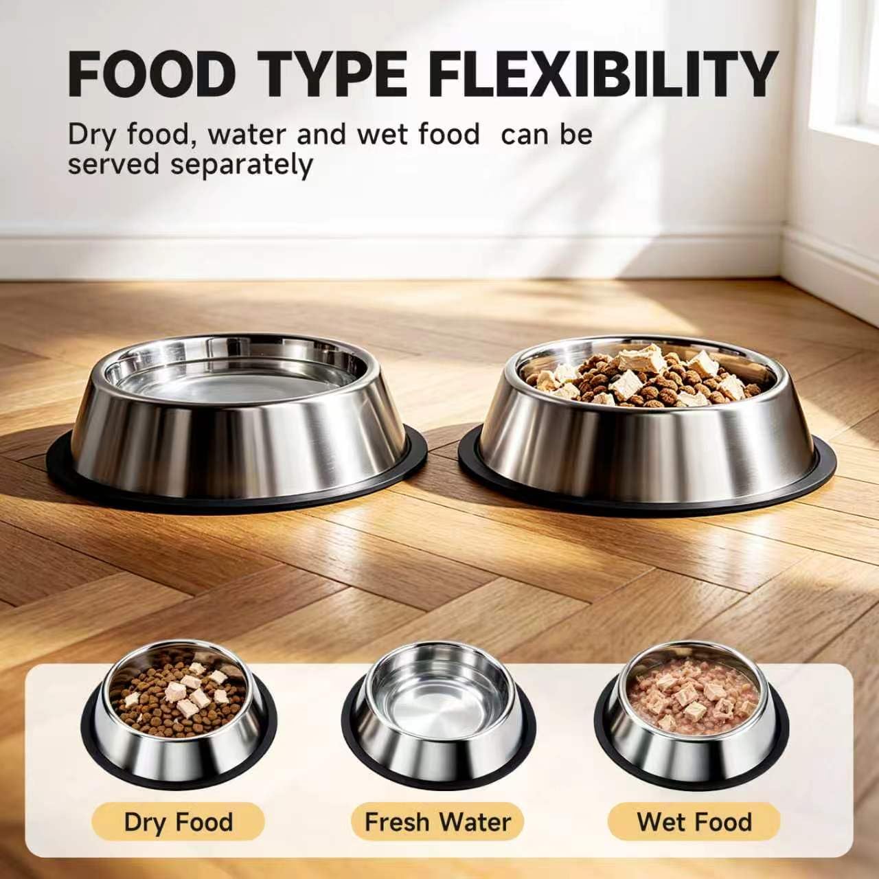 Stainless Steel Food Water Shallow Whisker Friendly Cat Pet Bowl Metal Dish,Removable Base,2-pack Set,12 FL OZ   350 Ml,Easily Clean,Dishwasher Safe,for Cats Kittens photo 3
