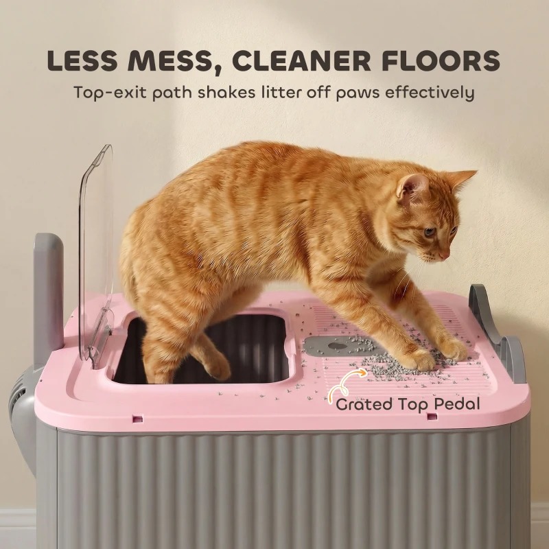 Cat Litter Box With Lid, Enclosed Litter Box For Medium Cats, Front-Entry And Top-Exit, Scoop, Deodorizer Bag, Pink photo 7