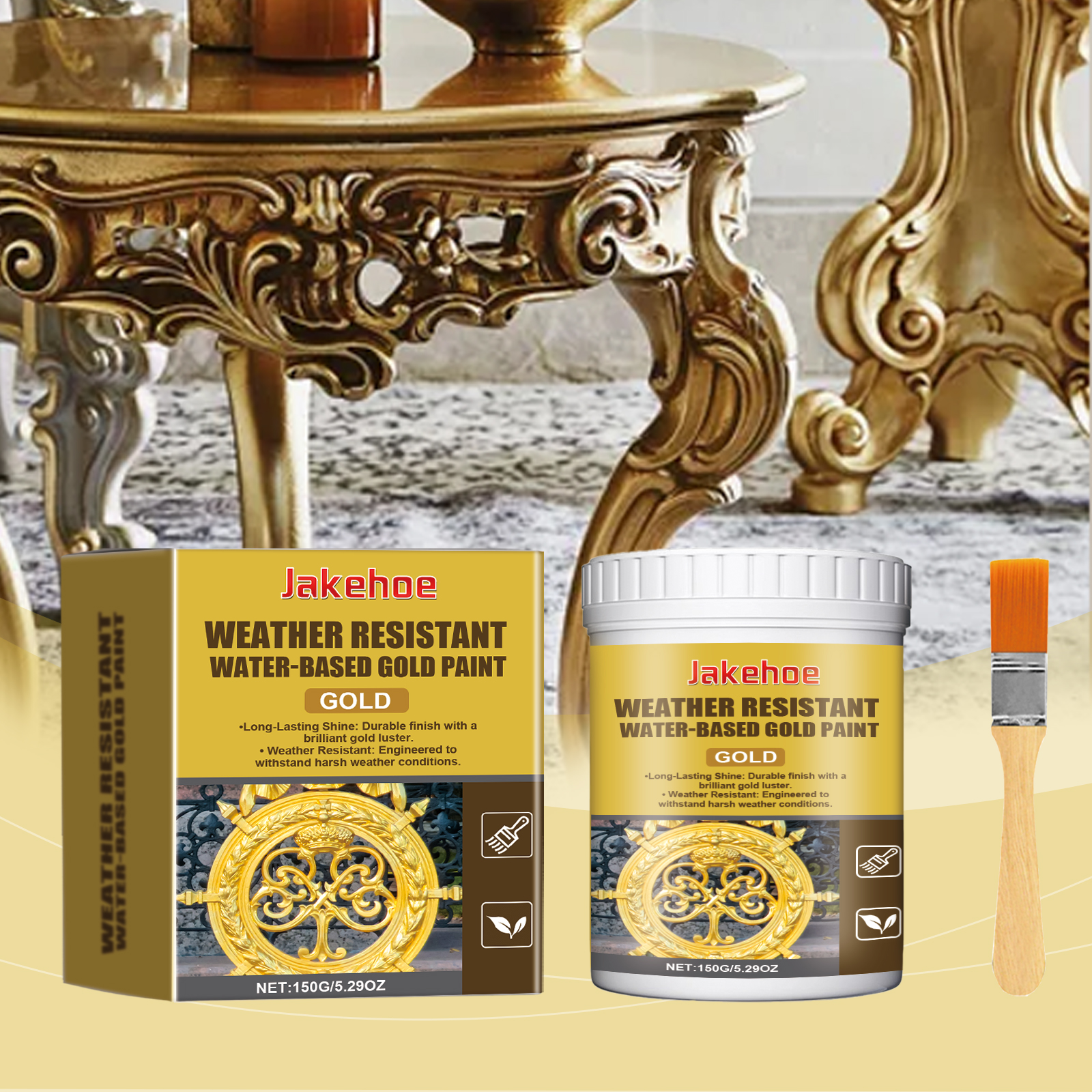 Weatherproof Waterproof Gold Paint 150g Bottle-1 Brush-box photo 7