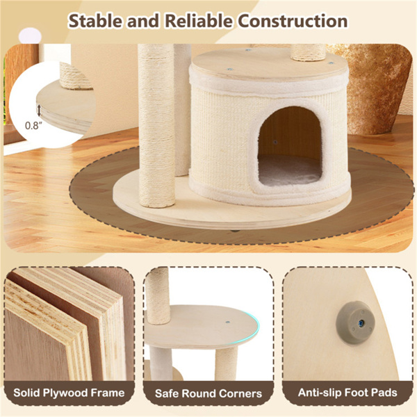 60 Inch Tall Wooden Cat Tree Multi-Level Cat Tower With Sisal Scratching Posts & Condos For Indoor Cats, Natural photo 2