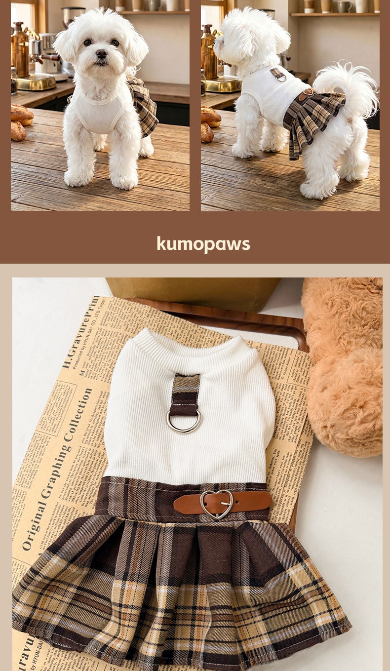 Plaid Pleated Preppy Pet Dog Dress. photo 8
