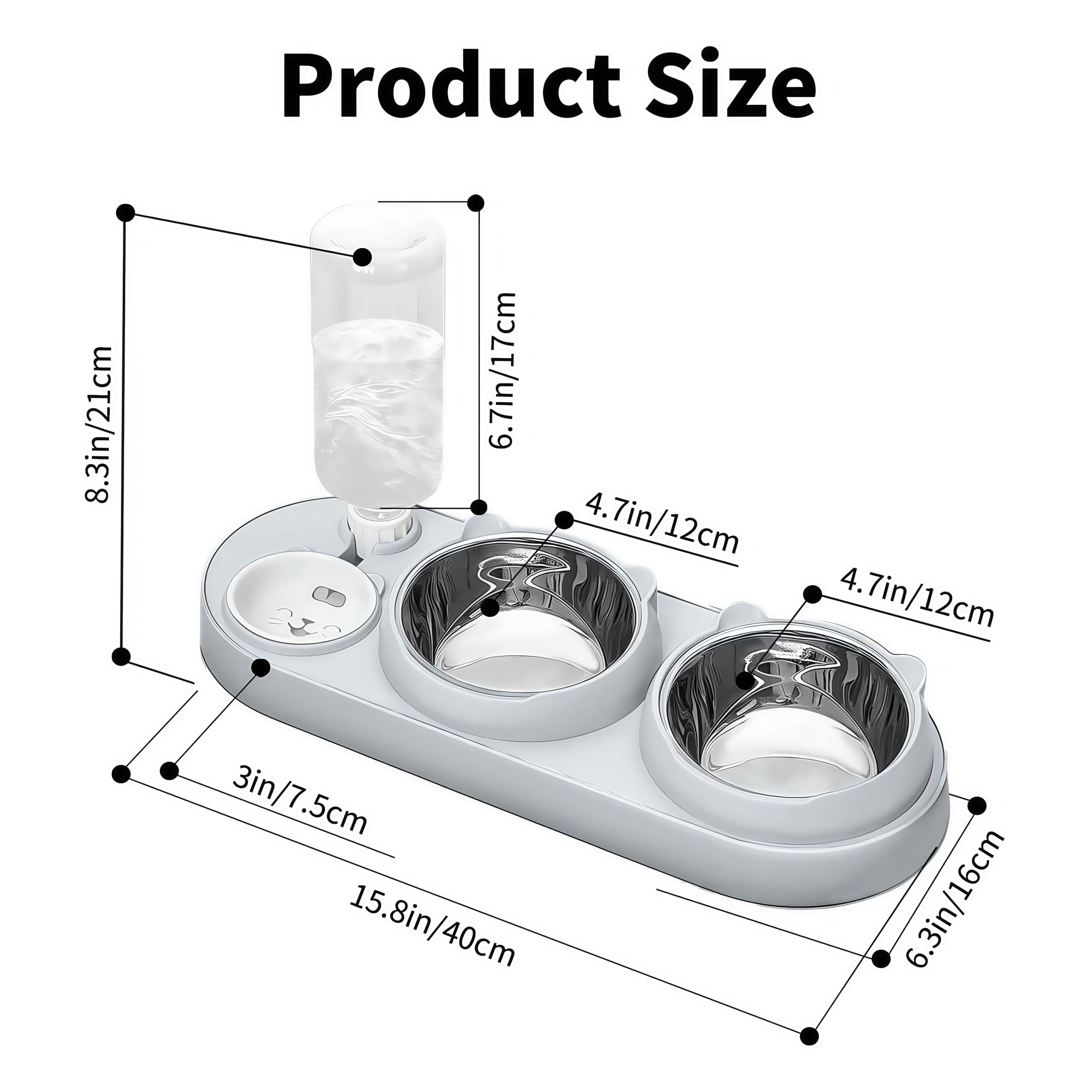 3 In 1 Cat Bowl, Cat Food And Water Bowl Set With Water Dispenser And Stainless Steel Bowls, Pet Raised Three Bowls For Indoor Cats, Small Or Medium Sized Dogs photo 6
