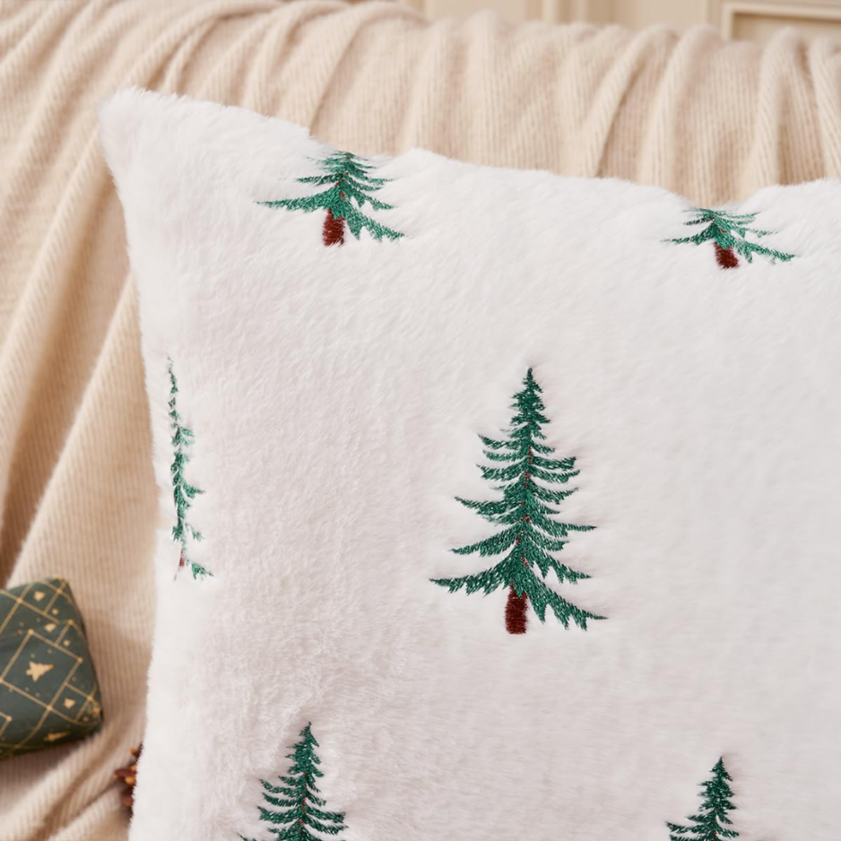 Fluffy Christmas Green Tree Throw Pillow Covers 18x18 Set Of 2 photo 3