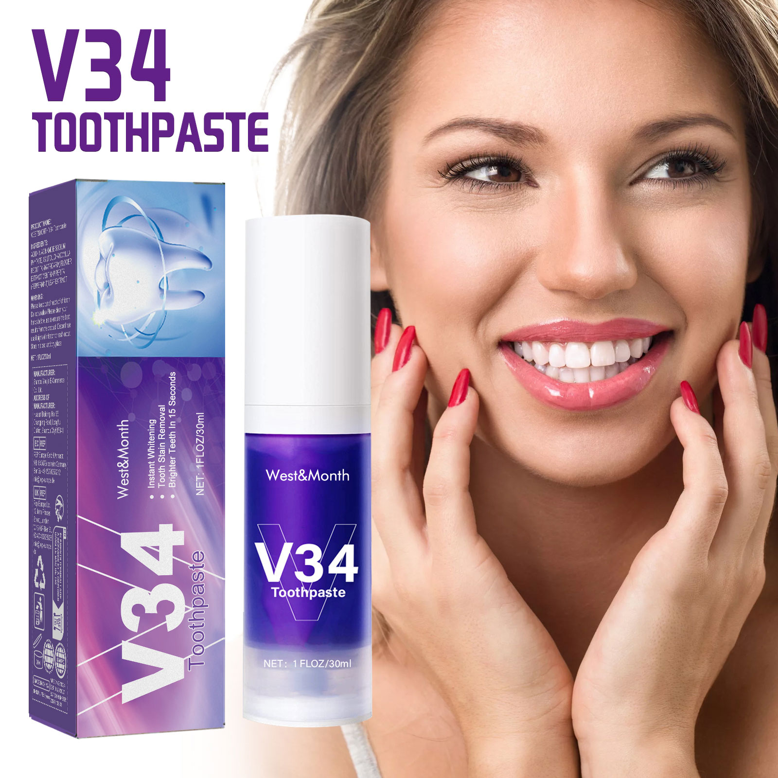 V34 Cleaning Toothpaste 30ml 1box photo 8