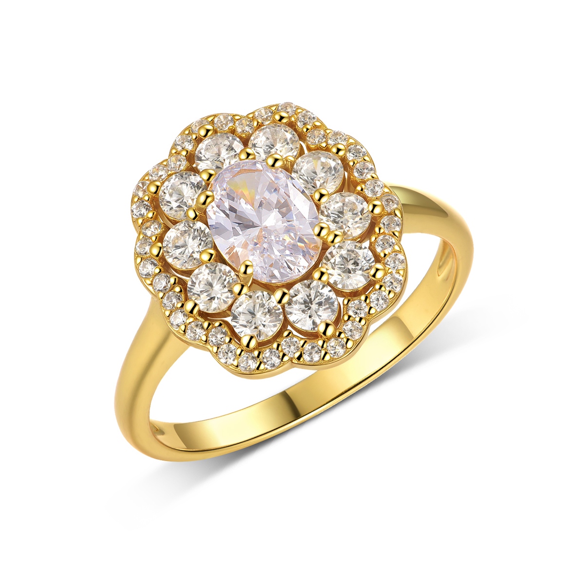 S925 Silver Gold Plated 5x7mm Oval Moissanite Ring Double Floral Halo D Color VVS1 US Size 6-9 GRA Certified Gift Box photo 1