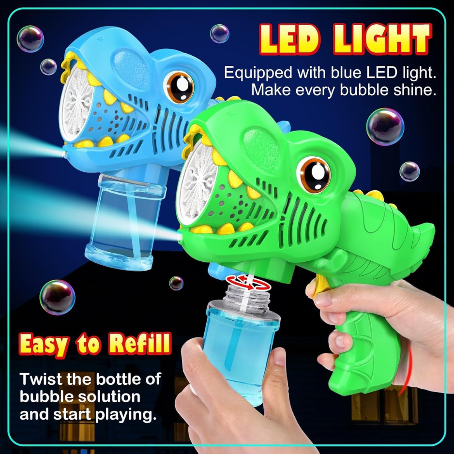 Kids Bubble Gun 2 Pack, Dino Bubble Machine For Boy Girl Toys Gift Automatic 13 Hole With 4 Solutions Bubbles Blower Maker Easter Basket Stuffers photo 4