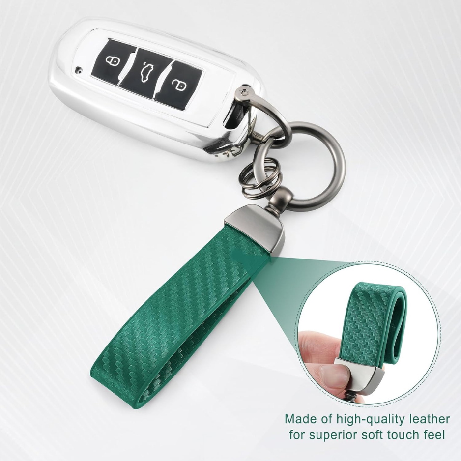 Leather Keychain, Carbon Fiber Car Key Chain With Anti-Lost D-Ring And 2 Key Ring, Keychain Wristlet, Car Accessories, Universal Keychain For Men And Women photo 3