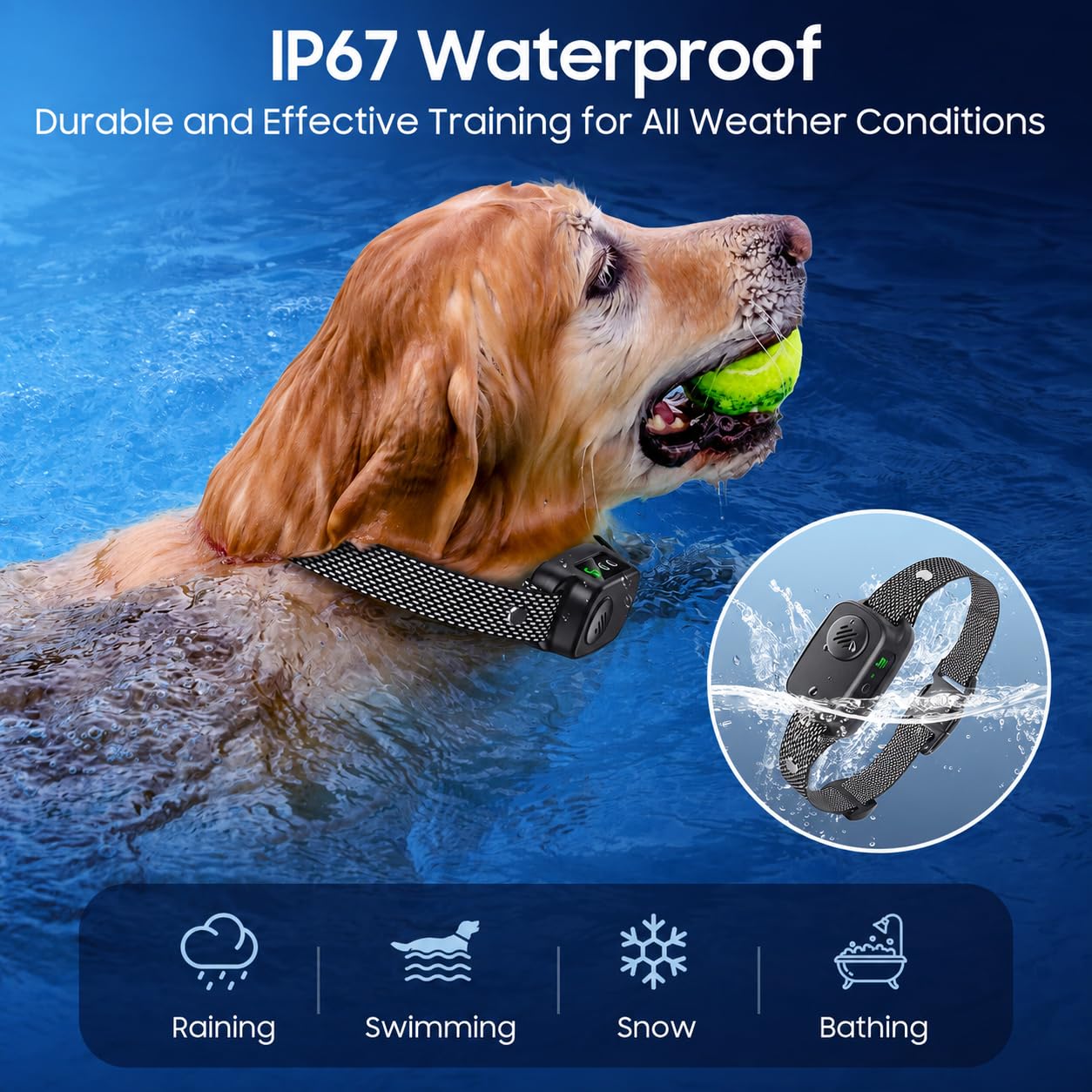 Dog Bark Collar, Automatic Bark Collar For Medium Large Dogs IP67 Waterproof Rechargeable Barking Collar With Beep Vibration & Shock, 5 Adjustable Sensitivity Levels photo 4