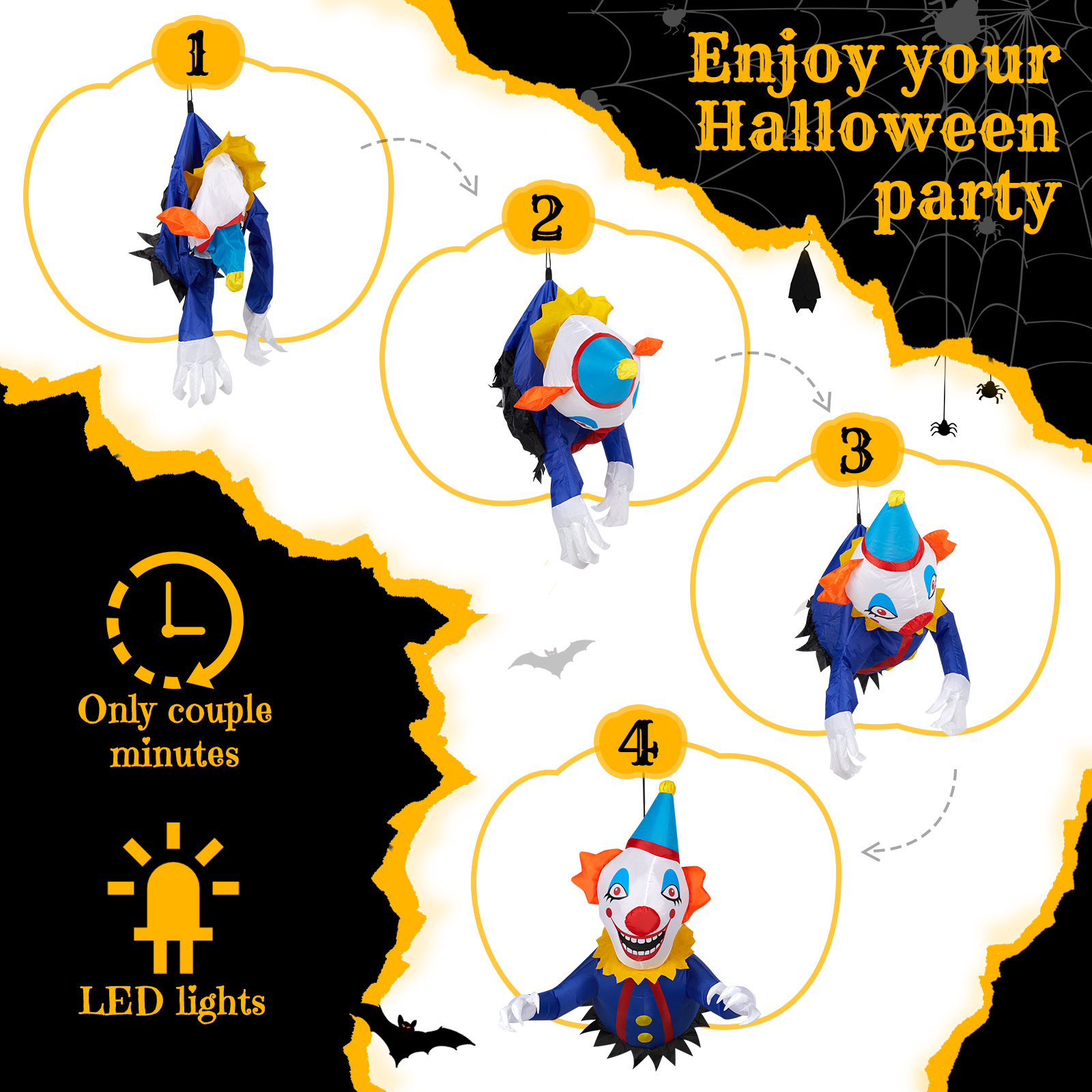 Replace 82852062 3.3 FT Halloween Inflatable Clown Broke Out From Window Outdoor Decorations,Scary Blow Up Decor With Built-in LED Lights For Holiday Party Yard Lawn Garden Decor Indoor Outdoor photo 4
