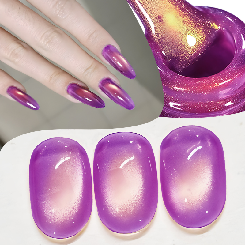 MS RAINBOW Aurora Cat Eye Gel Polish 01, Purple Base With Golden Aurora Magnetic Effect, 12ML Soak Off UV LED Nail Polish, Shiny Glow Cat Eye Nail Gel For Nail Salon DIY Manicure photo 6