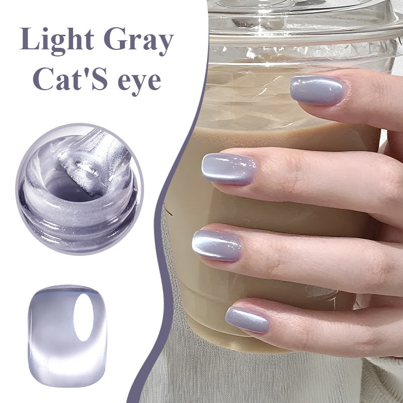 MsRainbow Starry Series Taro Grey Cat Eye Gel Polish 10ml, Milky Nude Magnetic Cat Eye For Nail Gel, Long Lasting LED Soak Off, Glossy Crystal Shimmer, Salon Manicure, Trendy Aesthetic Daily Wear Gift photo 5