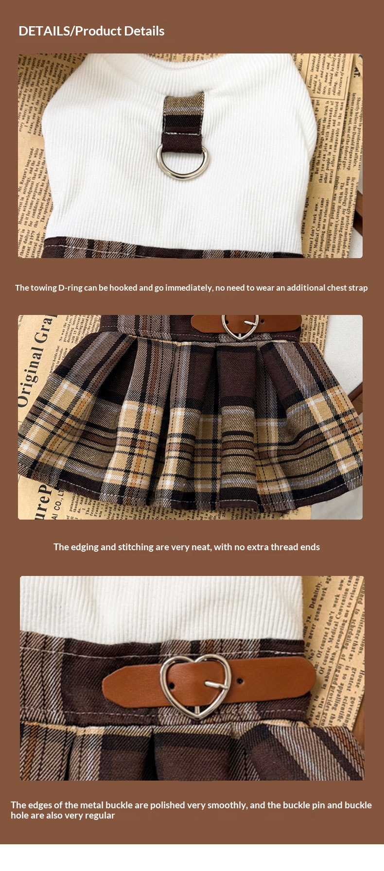 Plaid Pleated Preppy Pet Dog Dress. photo 2