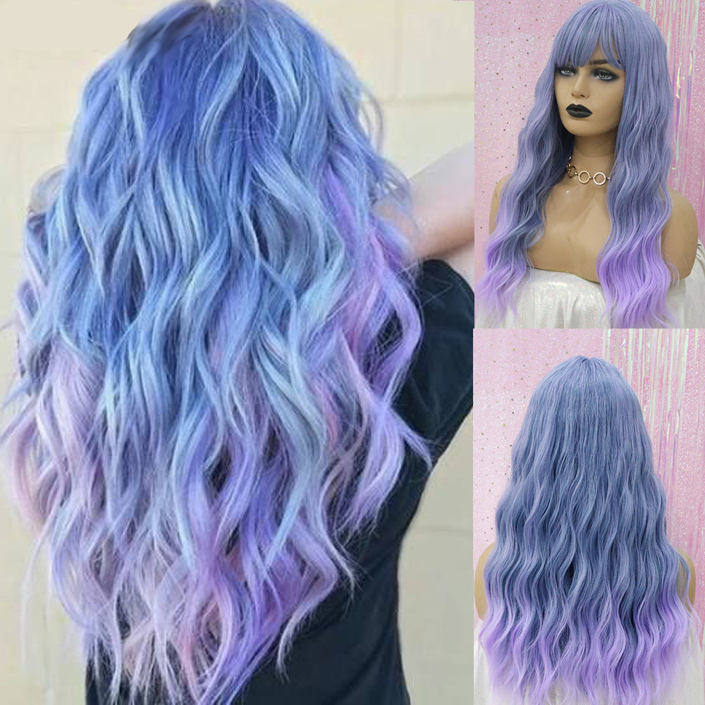 Qi Bangs Purple Silk Gradual Change Chemical Fiber Wig photo 7
