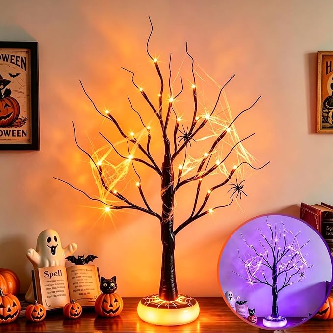 2FT Lighted Spooky Black Halloween Tree With Timer For Indoor Tabletop Party Decorations photo 1