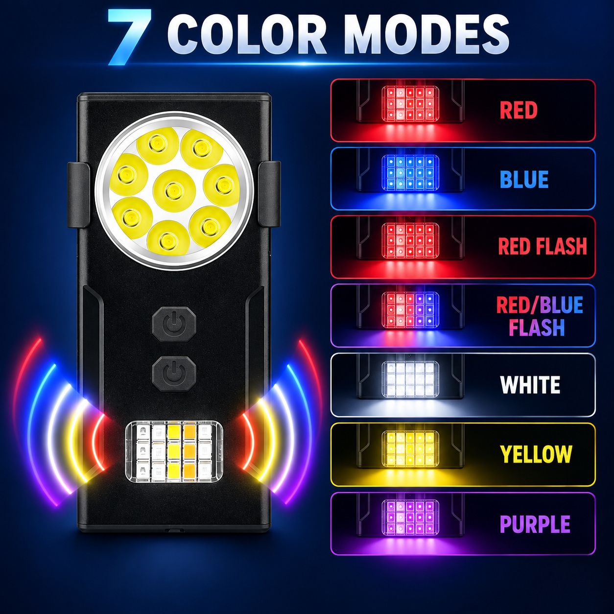 Rechargeable Magnetic Type C LED Work Light Base D85 2000LM Red Blue Warning Camping Lantern photo 8