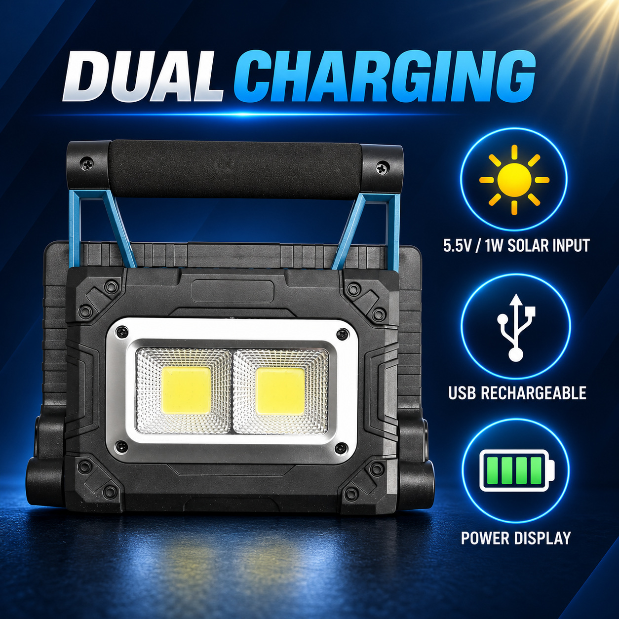 Solar Powered Rechargeable Magnetic Battery Display LED Flood Light W875 2 3600mAh 30W Work Lamp photo 7