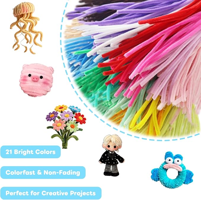 300-Piece Pipe Cleaners Chenille Stems 20 Colors Fuzzy Bendable Craft Sticks For DIY Arts And Crafts photo 5