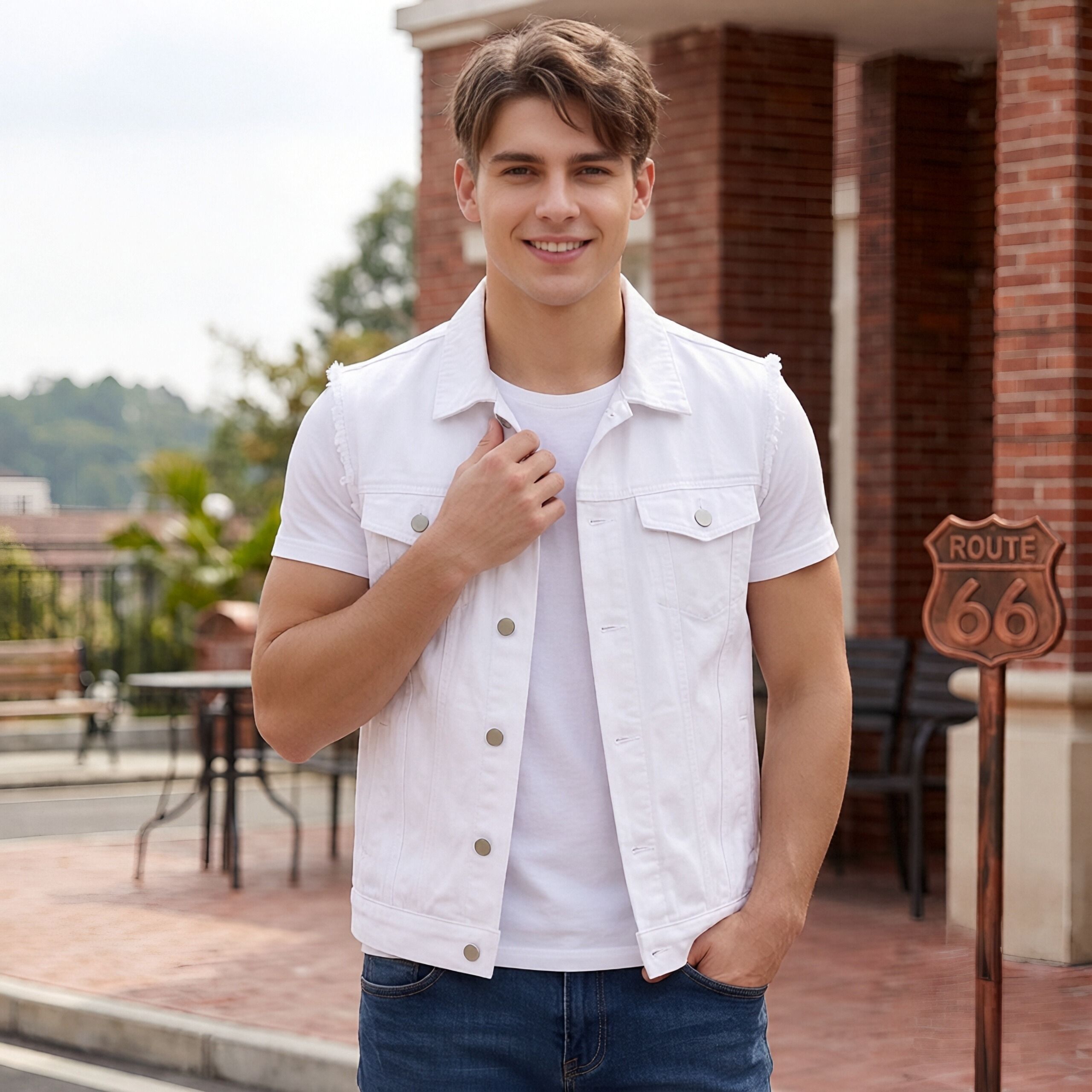 White Denim Vest Men Classic Sleeveless Jean Jacket Button Front US Warehouse Inventory photo 4