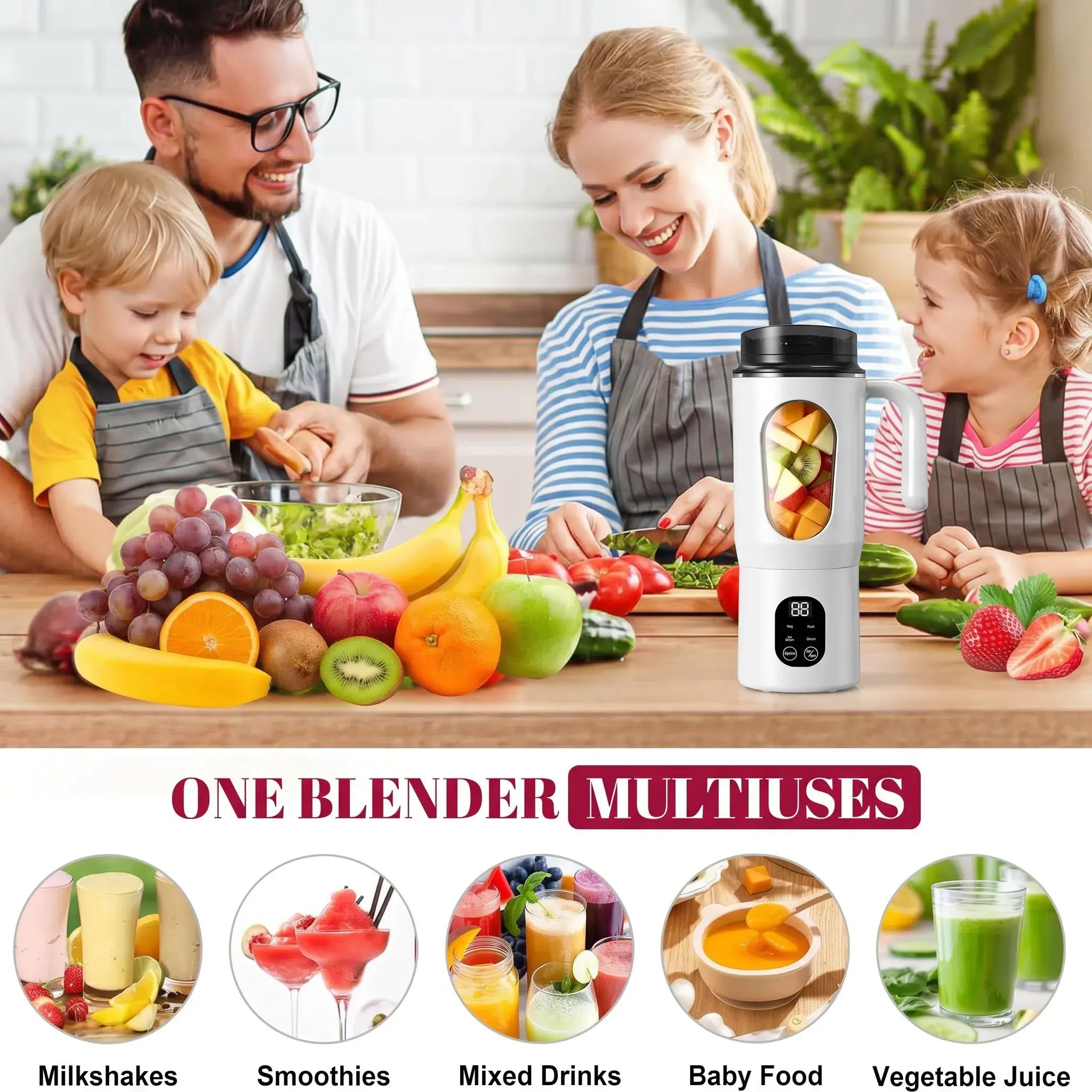 Cordless Portable Blender For Shakes & Smoothies, Personal Juicer Cup,  BPA-Free Bottle With LED Display, Self-Cleaning Ice Crusher photo 6
