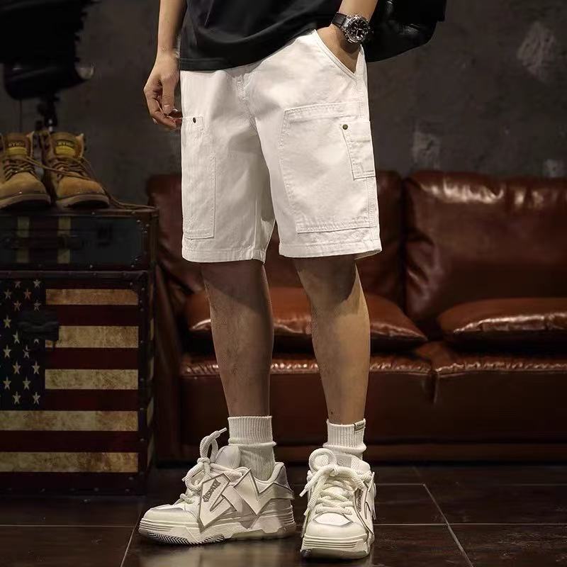 Men White Denim Shorts Utility Cargo Style Knee Length Casual Shorts With Side Pocket Summer Jeans Wholesale Ready Stock photo 4