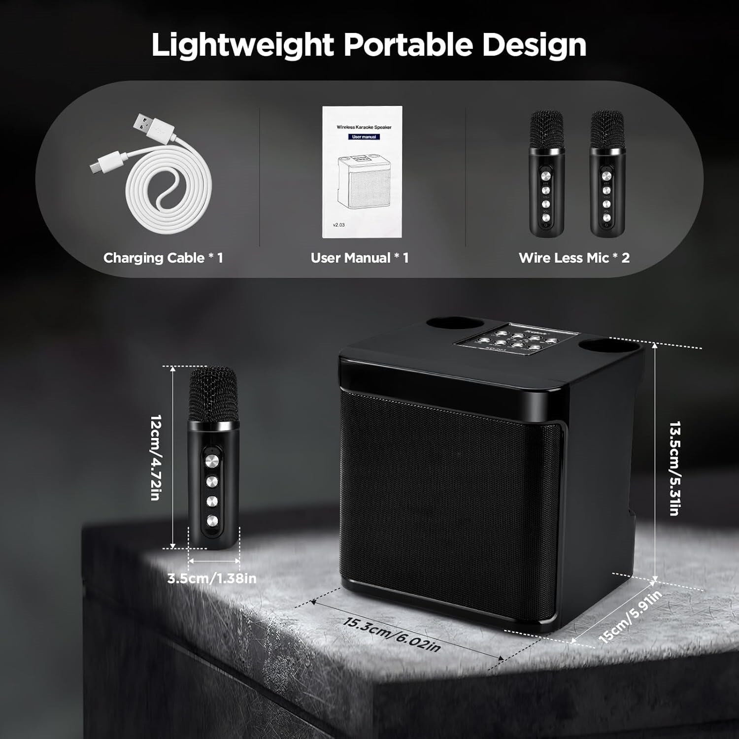 Karaoke Machine Portable Bluetooth Karaoke Speaker With 2 Wireless Microphones photo 1