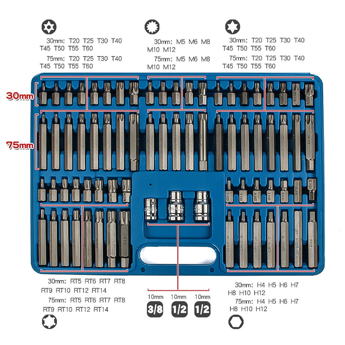 NEW 75Pcs Hex Torx Star Spline Ribe Socket BIT Set photo 3