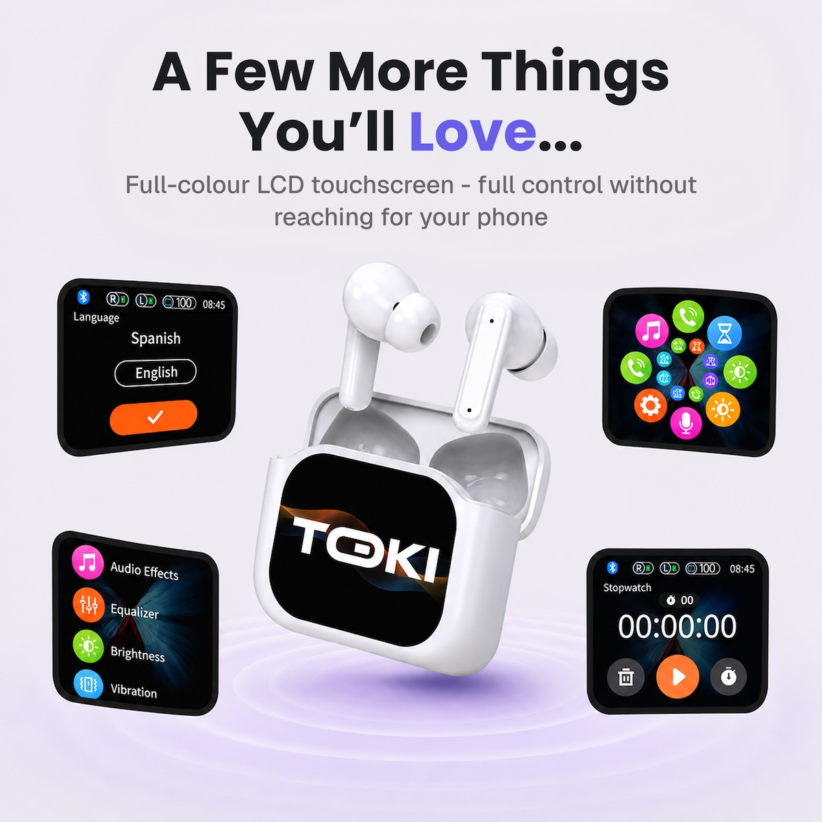 Toki Pro-5 AI Translation Earbuds With Smart LCD Charging Case photo 4