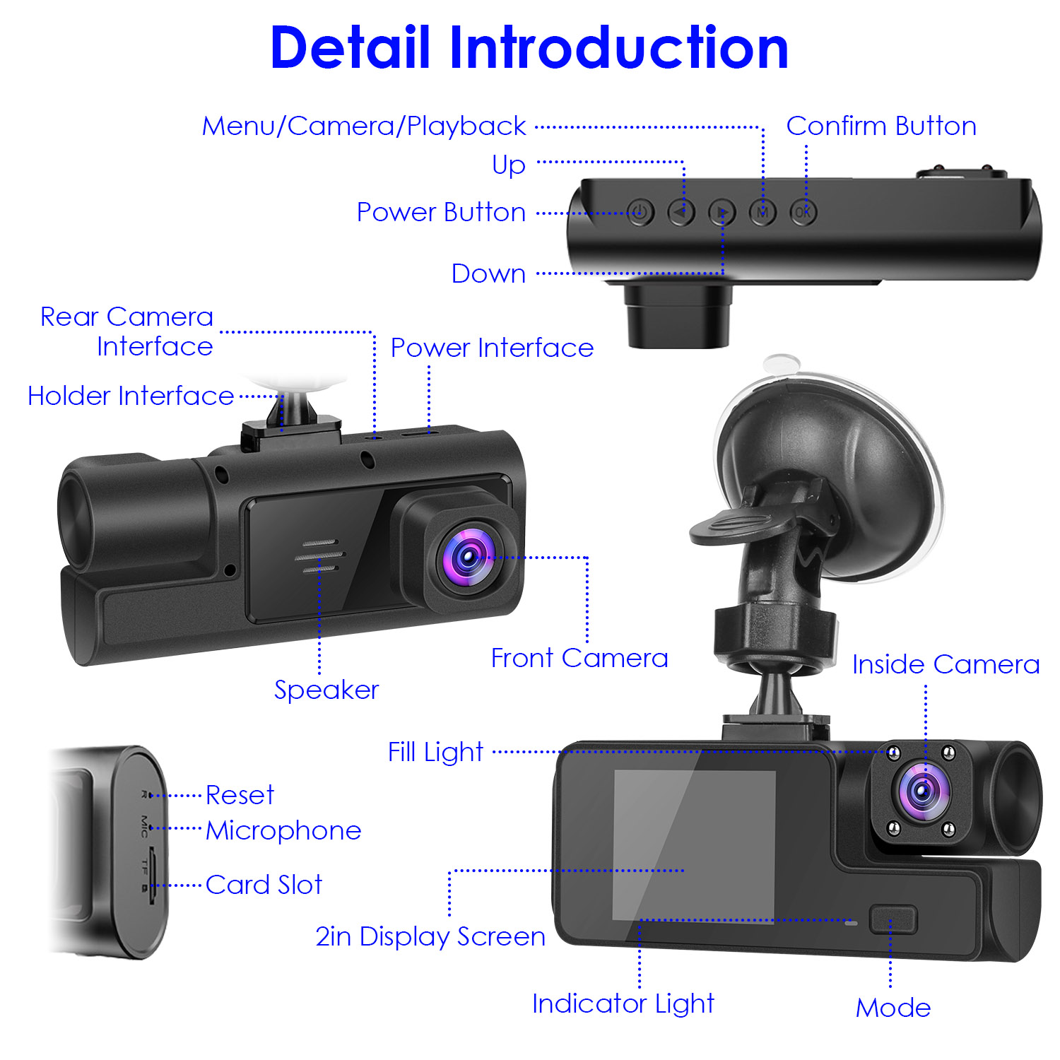 1Pc WiFi FHD 1080P Car Dash Cam 3 Channels Front Rear Inside Dash Camera With Loop Recording Reversing Visual 170 Degree Wide Angle 64G Card Included photo 7