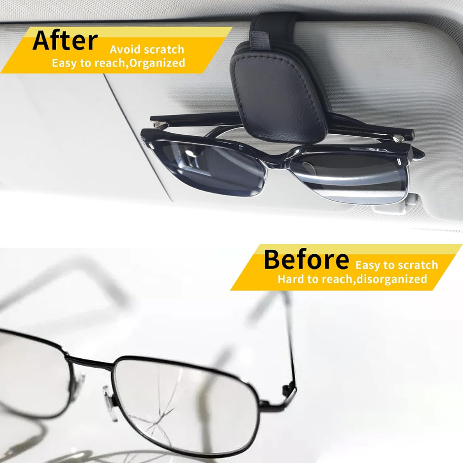 Magnetic Leather Sunglasses Holder 2 Packs, Black Visor Clip For Car Interior And Eyeglasses Storage photo 2