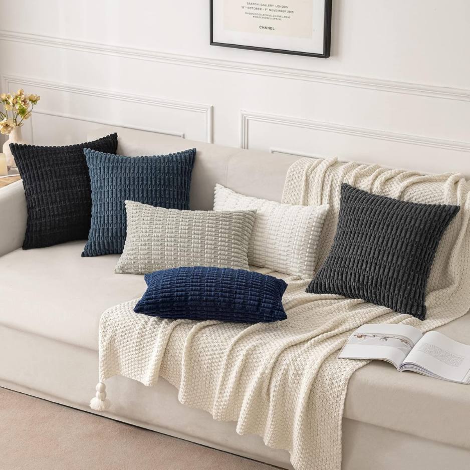 Pack Of 2 Corduroy Decorative Throw Pillow Covers 18x18 Inch Soft Boho Striped Pillow Covers Modern Farmhouse Home Decor For Sofa Living Room Couch Bed Black photo 2
