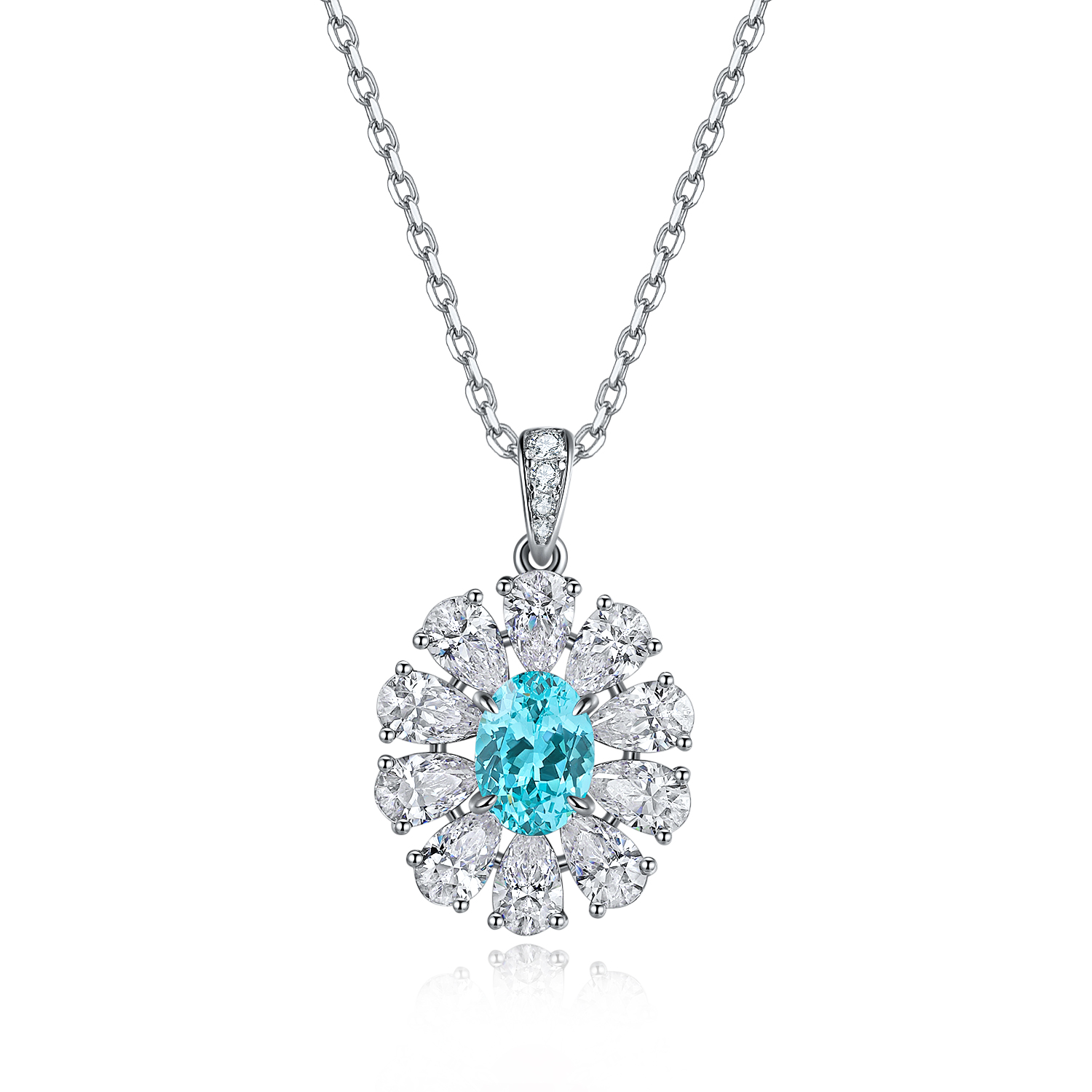 S925 Silver 4.0g Lab-Created Gemstone Necklace, 7x5mm Pendant, 5 Colors, 40&5cm photo 2