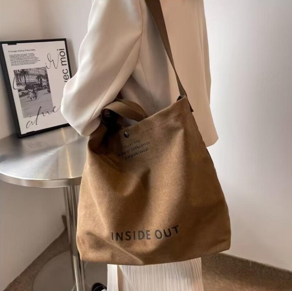 Thick Canvas Large Capacity Lightweight Tote Bag Retro Diagonal Cross Canvas Bag - Brown Out photo 1