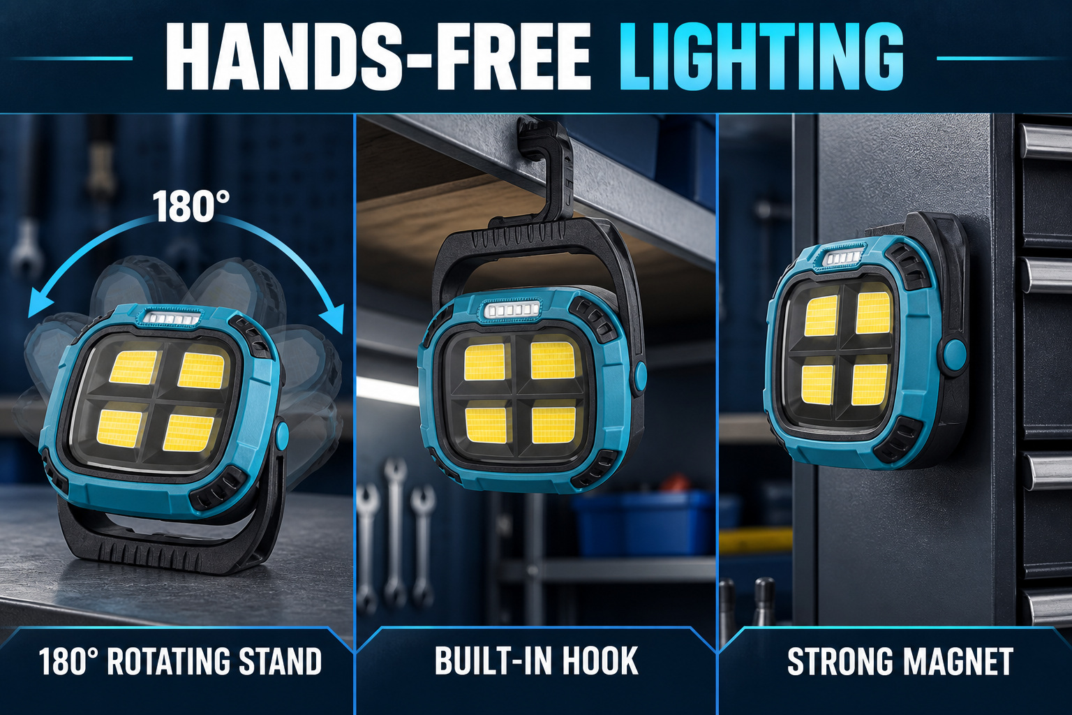 Rechargeable Magnetic Battery Display Type C LED Work Light Base Hanging W894 2 Flood Hook photo 8