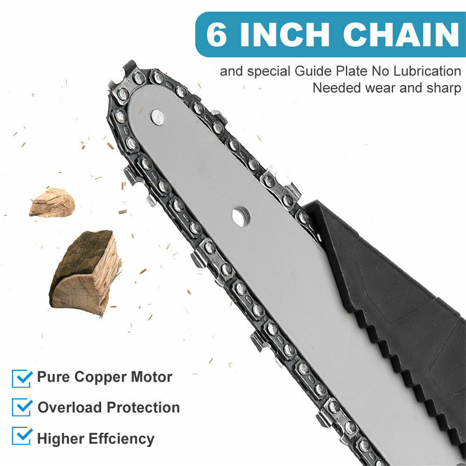 6in Chainsaw Cordless Rechargeable Wood Cutter Saw Chain Saws Electric photo 3