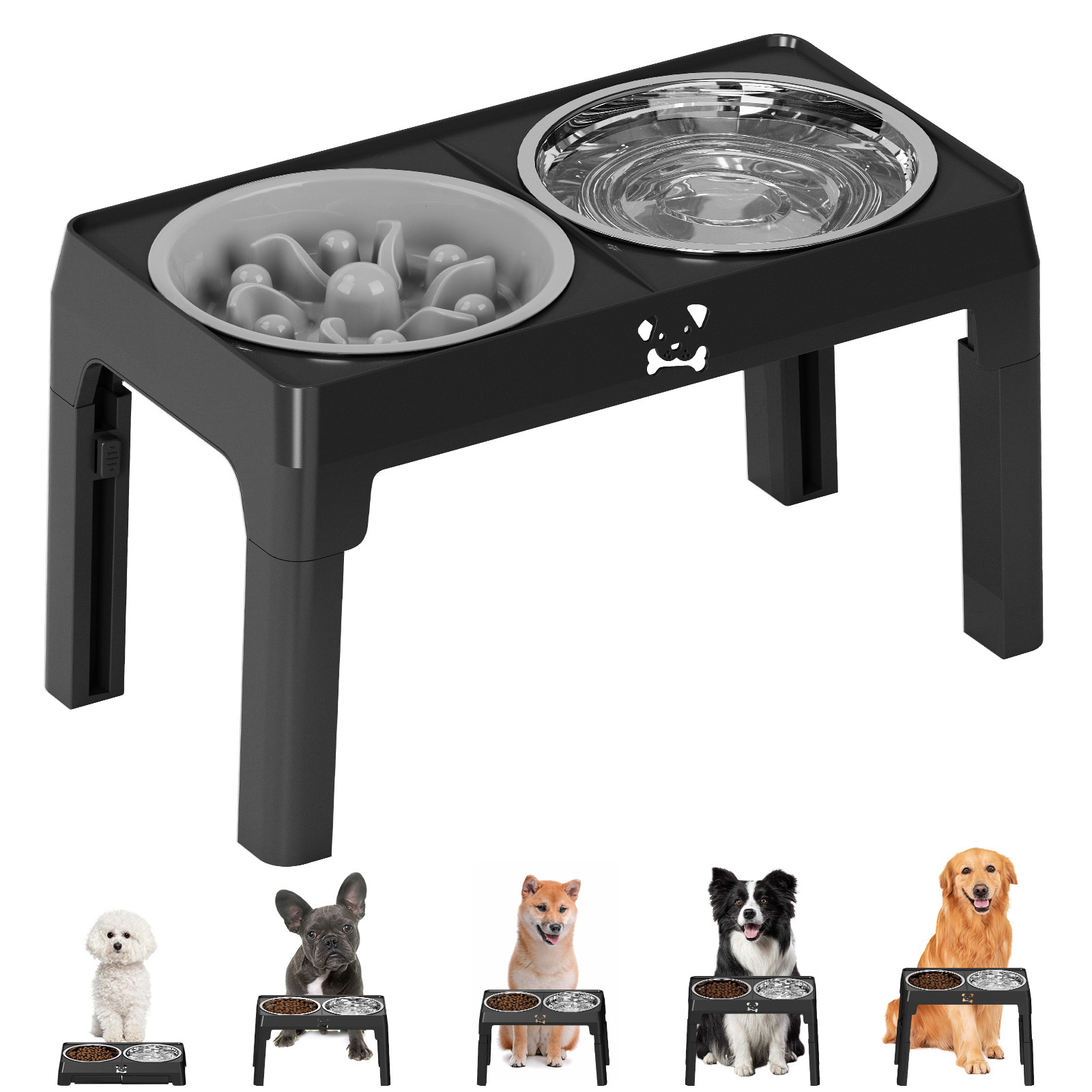 Elevated Dog Bowl 2 Stainless Steel Bowls, 5 Height Adjustable Stands Pet Medium And Large Dog Bowl Improves Digestion And Neck Support, Easy To Clean photo 3