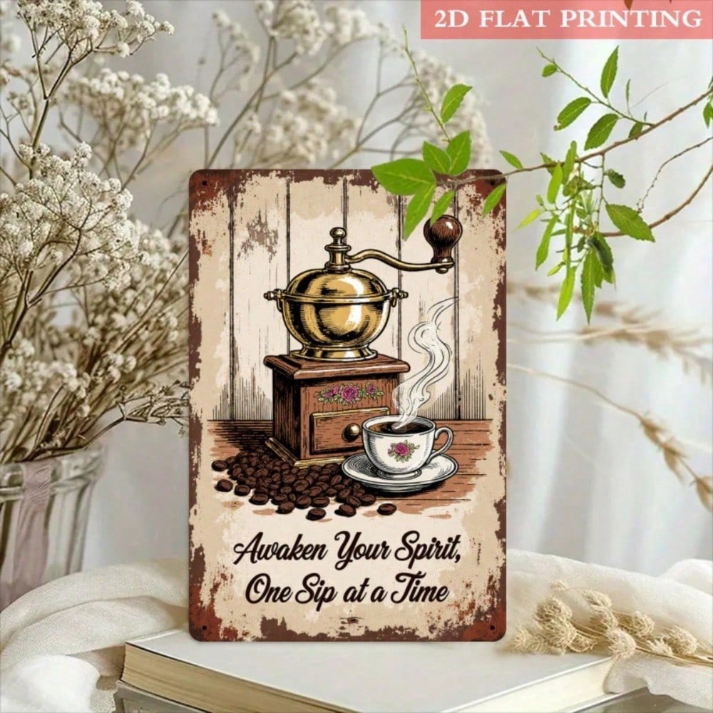 Vintage Coffee Metal Wall Sign, Retro Coffee Bean & Cup 2D Flat Iron Plaque photo 6