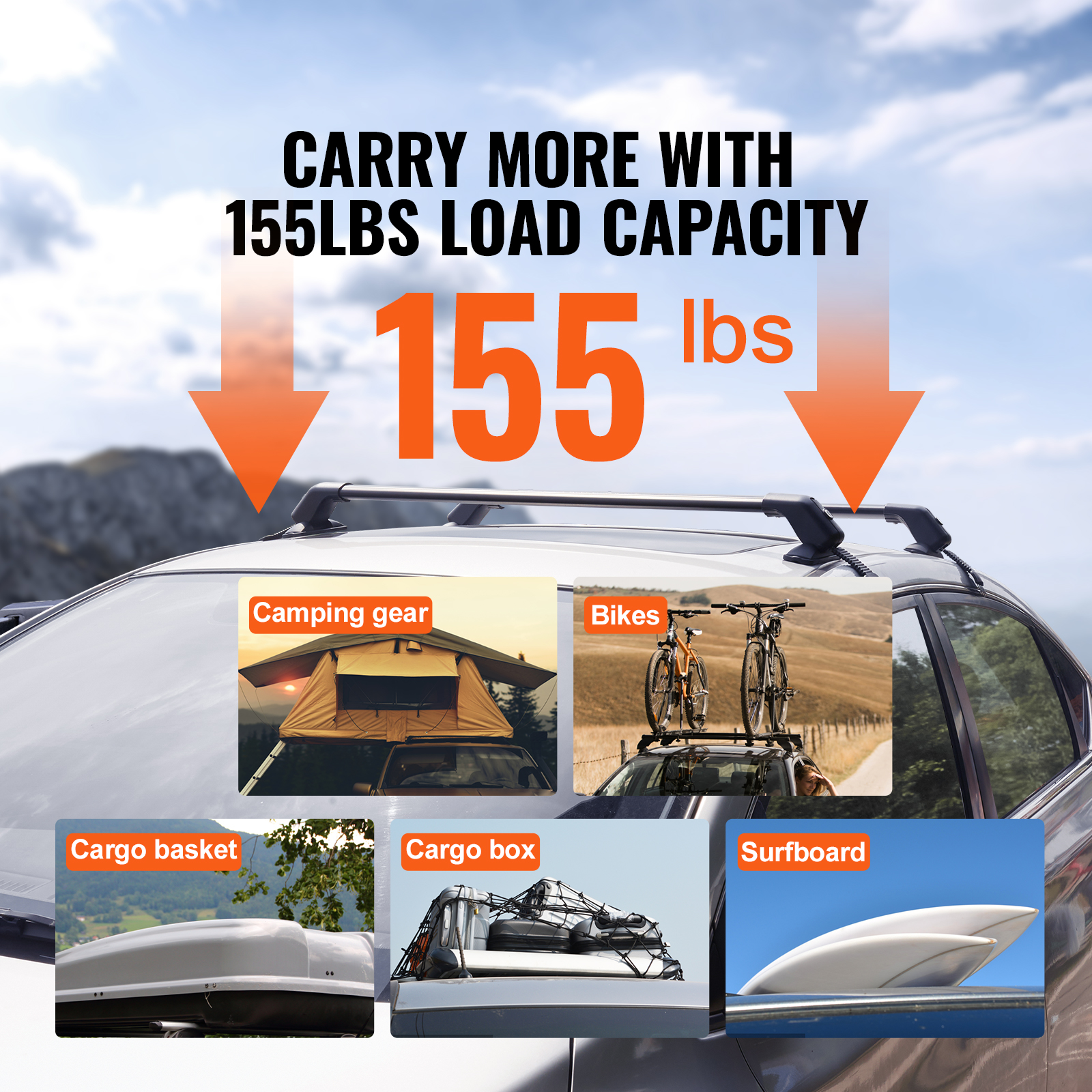 Universal Roof Rack Cross Bars, 41.3in Aluminum Roof Rack Crossbars, Fit Roof Without Side Rail, 155 Lbs Load Capacity, Adjustable Bare Roof Crossbars With Locks, For SUVs, Sedans, And Vans photo 2