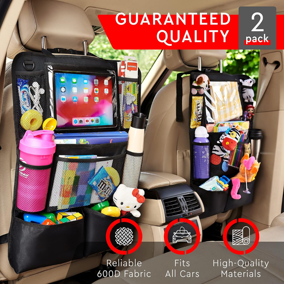 Backseat Car Organizer 2 Units, Kick Mat And Seat Back Protector With Tablet Holder And 9 Storage Pockets, Black photo 5