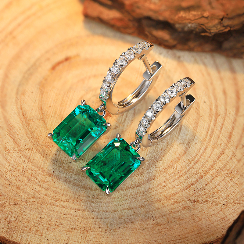 S925 Silver 2.7g Lab-Created Emerald Drop Earrings, 8x6mm 2pcs, 40&5cm, GRA Certified photo 4
