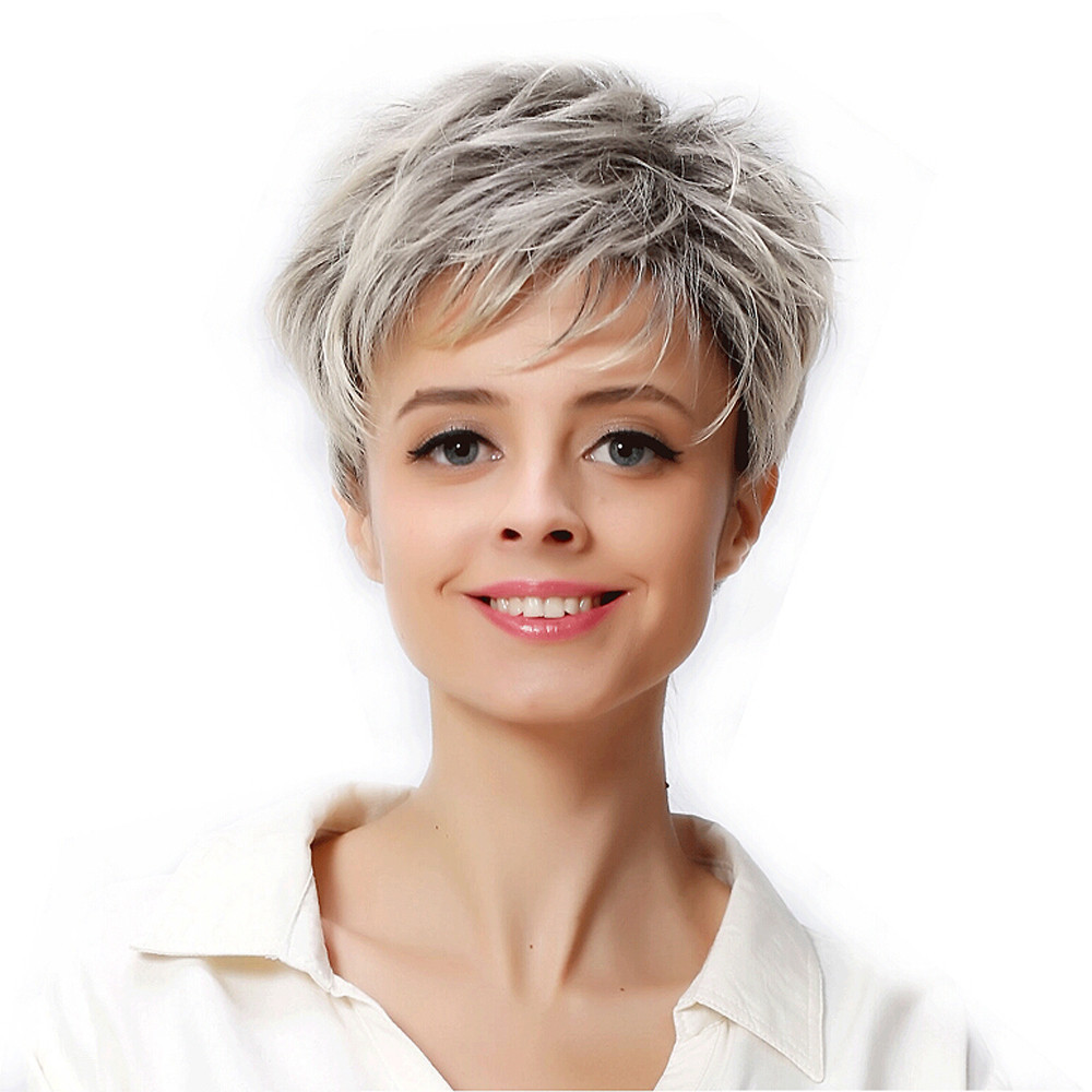 Gradient Short Straight Hair Fluffy Dyed Chemical Fiber Wig photo 3